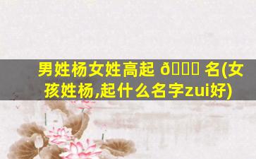 男姓杨女姓高起 🐋 名(女孩姓杨,起什么名字zui
好)
